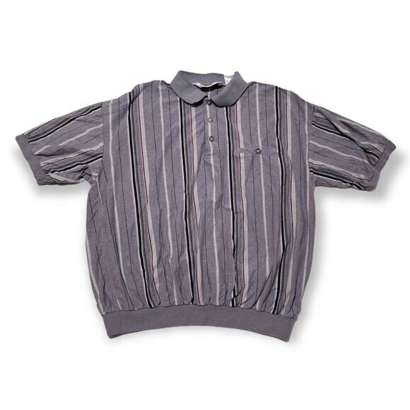 Vintage Classics by Palmland Gray Striped Short Sleeved Collared Polo Shirt - Picture 1 of 3
